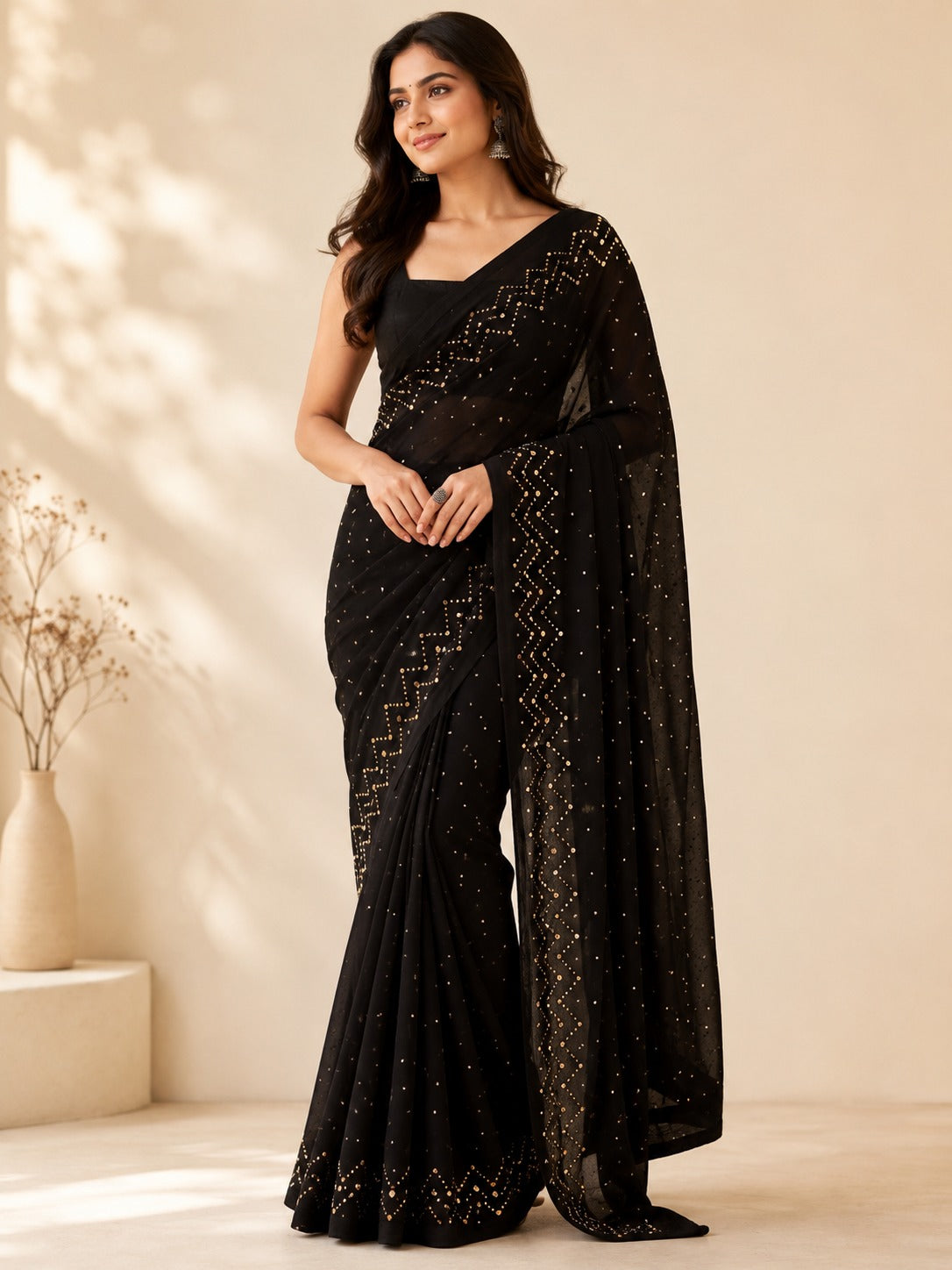Black Pure Kora Silk Handloom Banarasi Saree