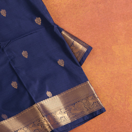 Royal blue Kanjivaram silk saree with traditional golden border design
