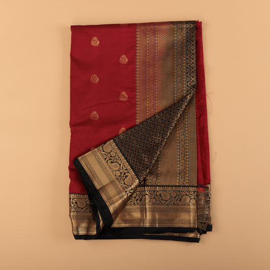 Maroon Kanjivaram Semi-Silk Saree | Black Border & Gold Butti Work