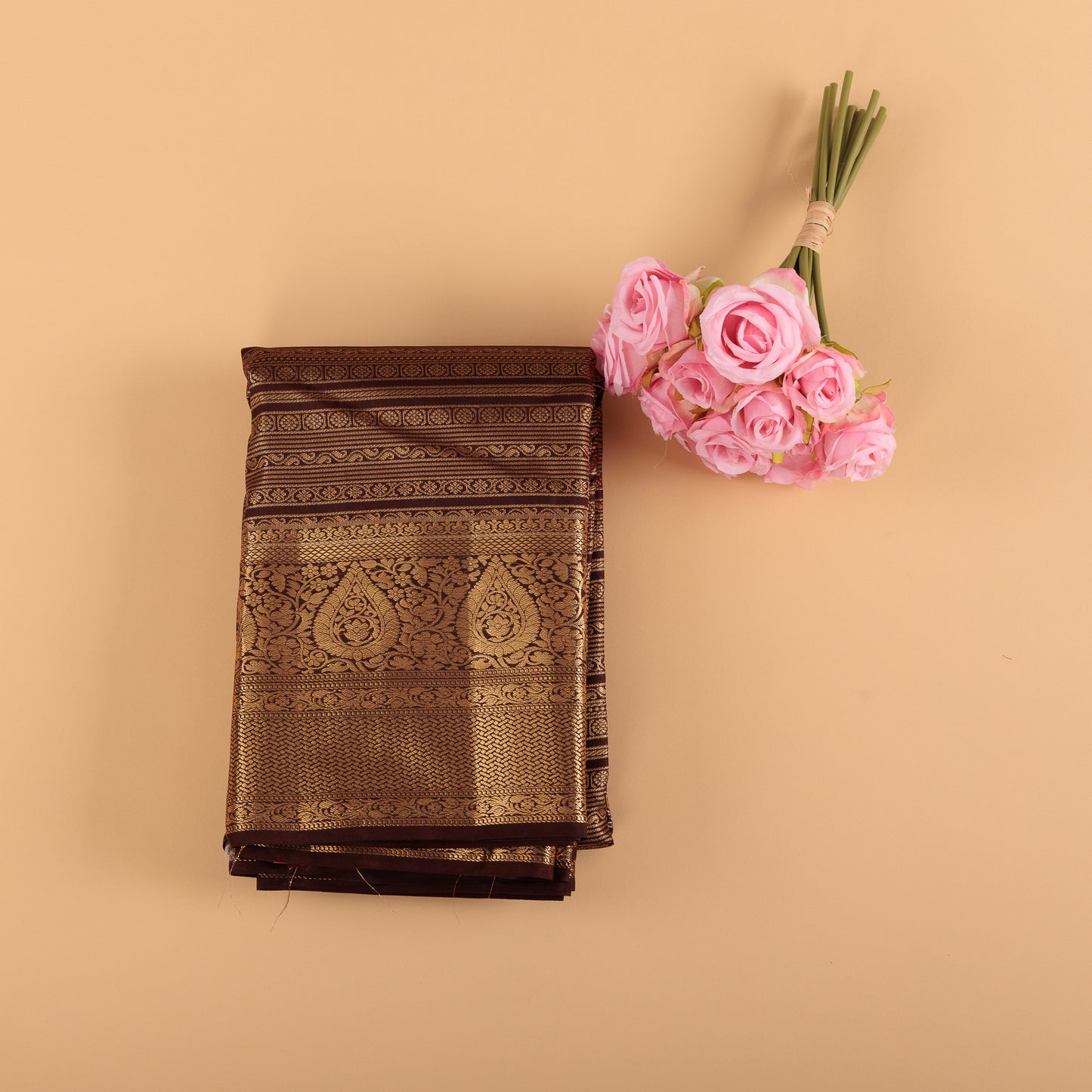 Chocolate Brown Kanjivaram Semi Silk Saree | Designer Zari Work Wedding Wear