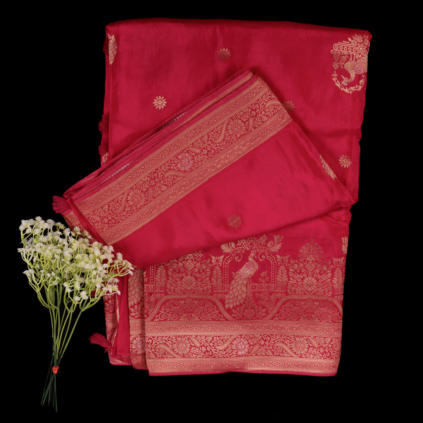 Red Banarasi Premium Crepe Silk Saree | Gold Zari Weaving Party Wear
