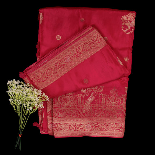 Red Banarasi Premium Crepe Silk Saree | Gold Zari Weaving Party Wear