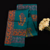 Teal Green Mulberry Silk Saree | Orange Hand Block Printed Designer Party Wear