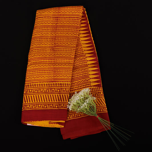 Bishnupuri 3-Ply Silk Saree | Handblock Printed Pure Silk | Festive