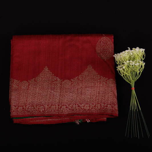 Red Banarasi Raw Silk Saree | Dull Gold Zari Work | Traditional Wedding Silk Saree