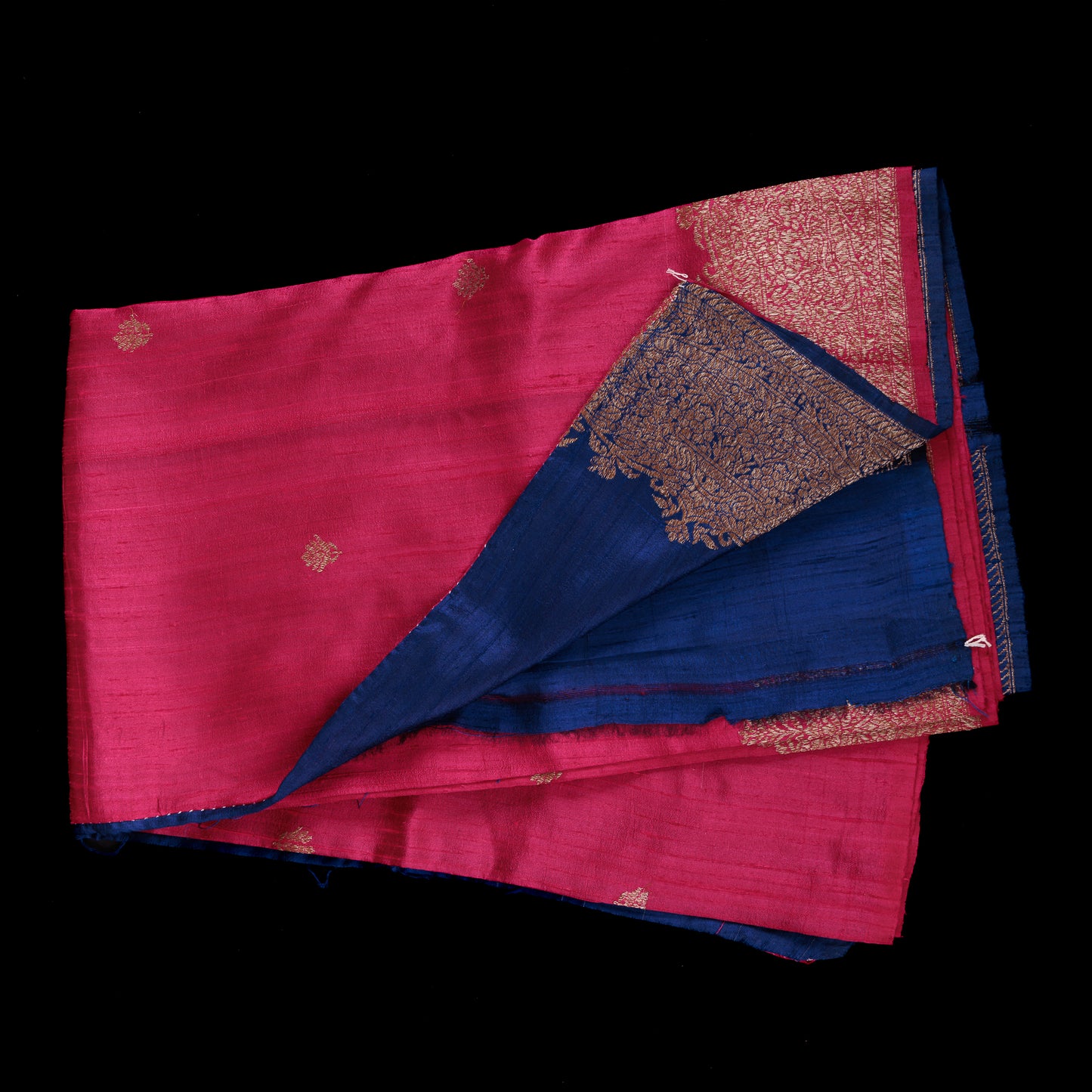Pink Banarasi Raw Silk Saree | Blue Contrast Border | Wedding Silk Saree with Blouse