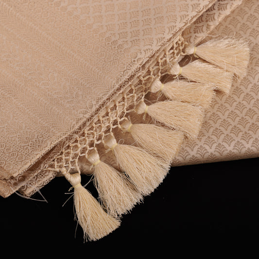 Beige Banarasi Brocade Saree | Heavy Weave Silk Saree with Tassels | Wedding Wear