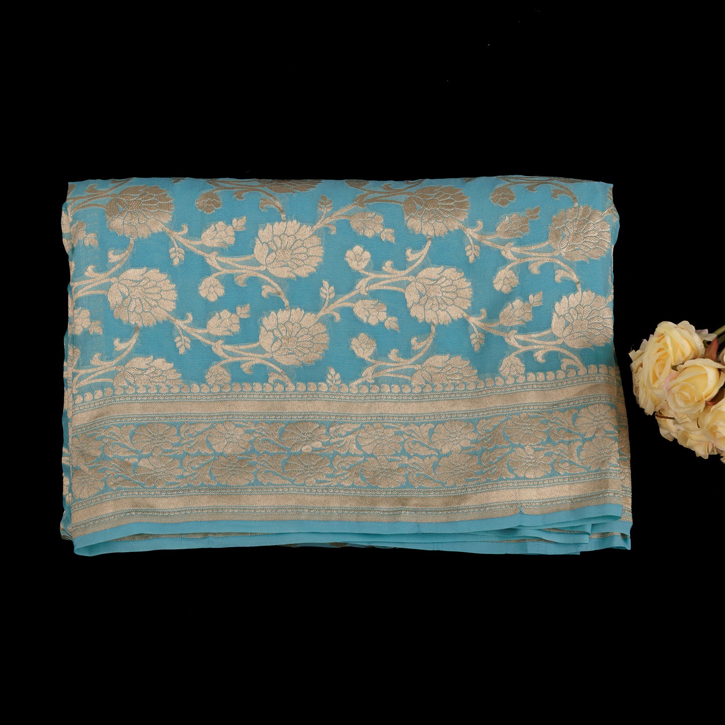 Blue Banarasi Georgette Saree | Water Zari Jaal Work | Khadi Georgette Wedding Saree