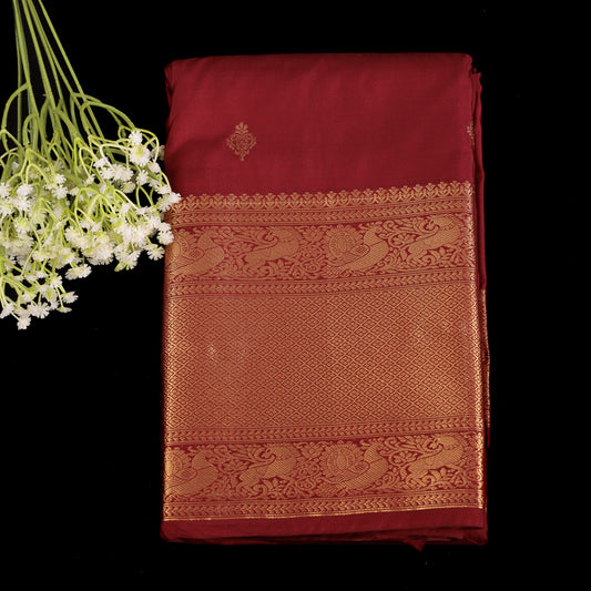 Maroon Kanjivaram Saree | Semi-Silk Wedding Saree with Gold Butis | Traditional South Indian Silk Saree