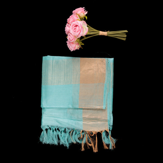 sea-green-raw-tussar-silk-saree-gold-zari-border-tassels-wedding-wear