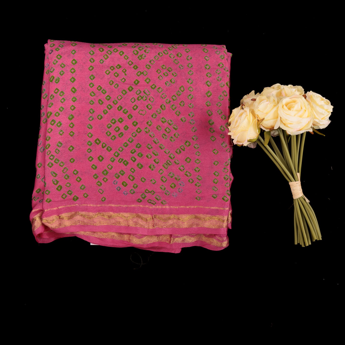 Pink Bandhani Saree | Georgette Bandhej Saree | Pink & Green Wedding Saree | Designer Bandhani with Contrast Blouse | Party Wear Georgette