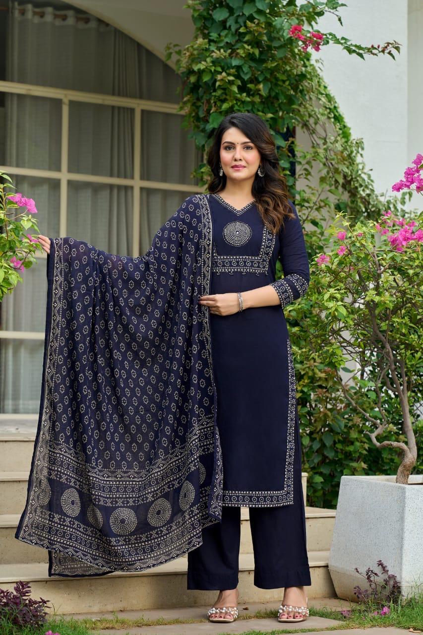 Blue Mandala Matrix Cotton Dupatta Set