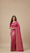 Pure Khaddi Crepe Georgette Banarasi Handloom Saree-Brocade in Royal Pink