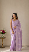 Lavender Khaddi Chiffon Saree | Handloom Banarasi Silver Zari Buti Saree | Pastel colour banarasi