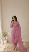 Pink Mukaish Kamdani Suit in Mul Cotton
