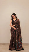 Ajrakh Block Printed Modal Silk Saree with light Mirror work