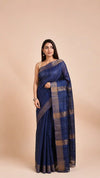 Royal Blue Tussar Geecha Silk Premium Saree| Authentic Bhagalpur Silk Saree