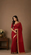Maroon Mysore Silk Saree | Pure Silk Contrast Border Saree | Minimalist Wedding Wear