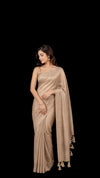 Beige Banarasi Brocade Saree | Heavy Weave Silk Saree with Tassels | Wedding Wear
