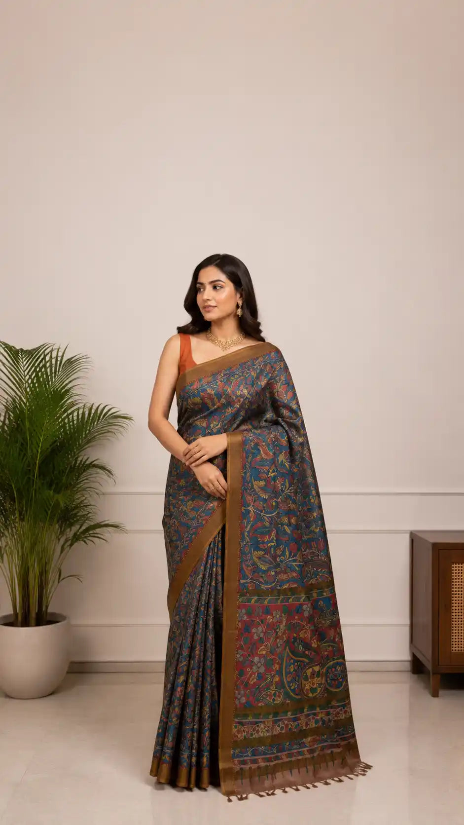 Pen Kalamkari Saree in Tussar Silk