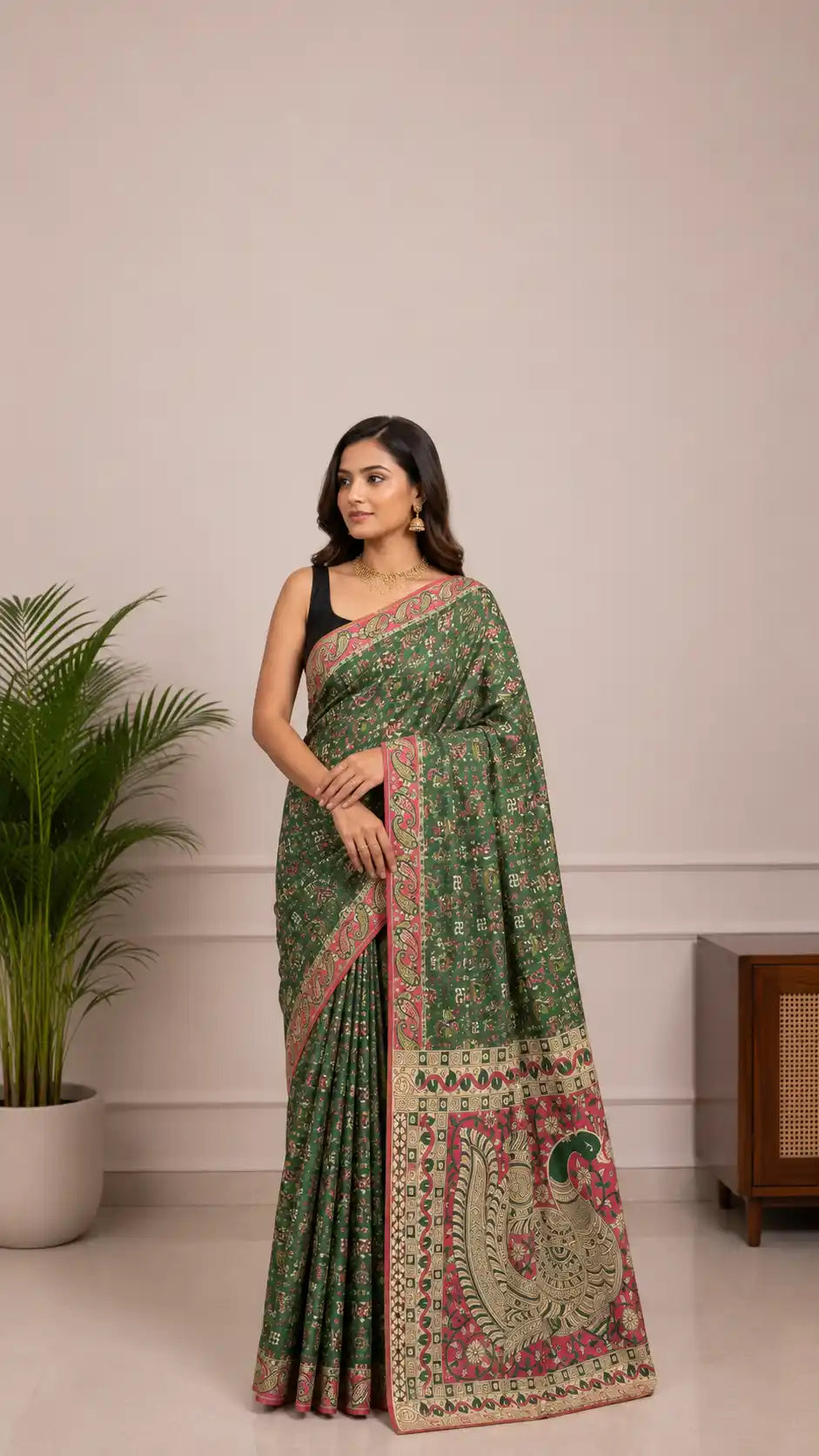 Kalamkari Cotton Saree in Green