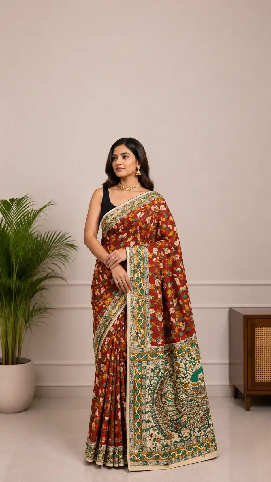 Kalamkari Cotton Saree in Red
