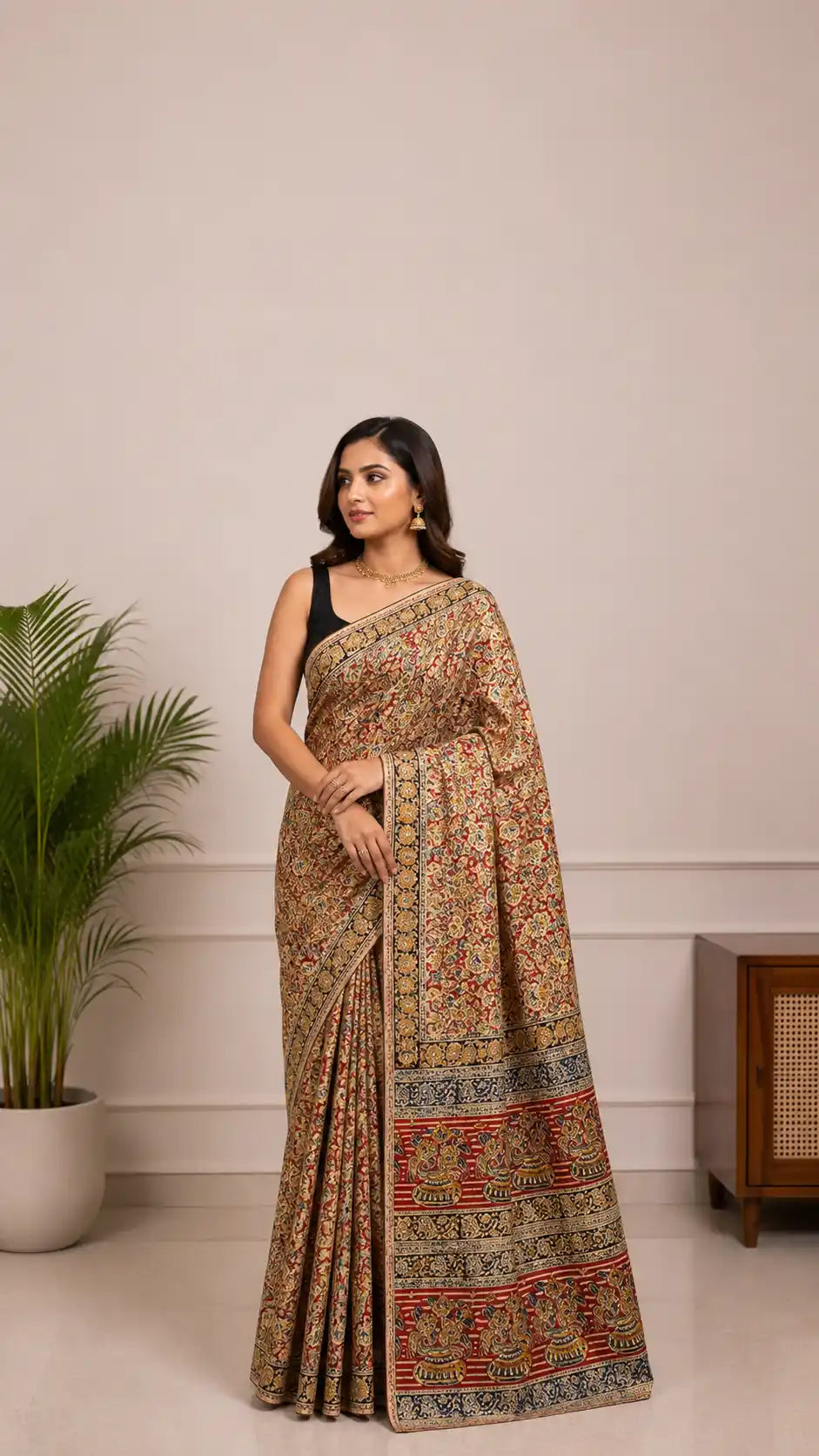 Handblock Kalamkari Chennuri Silk Saree in Red