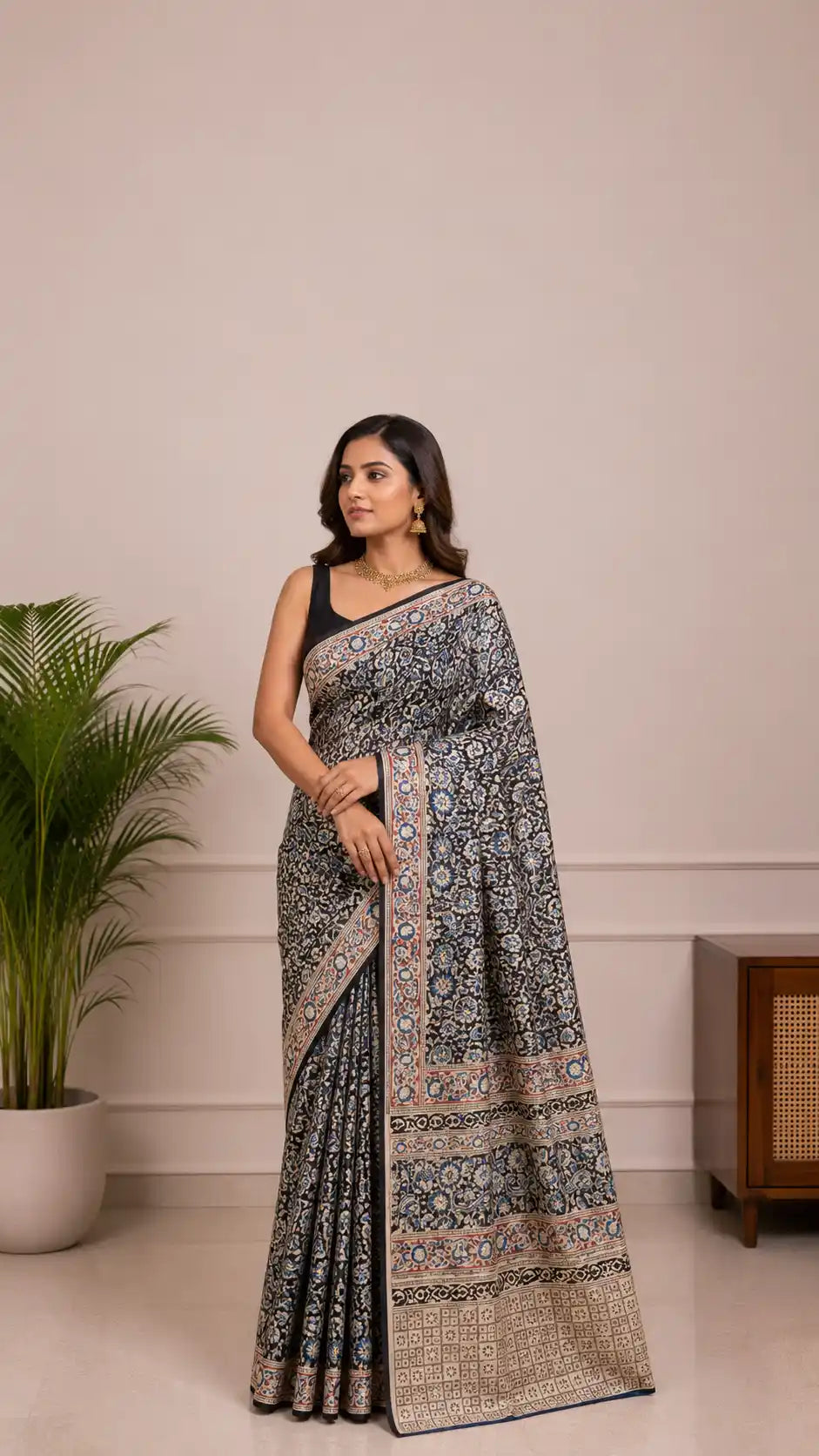 Handblock Kalamkari Chennuri Silk Saree