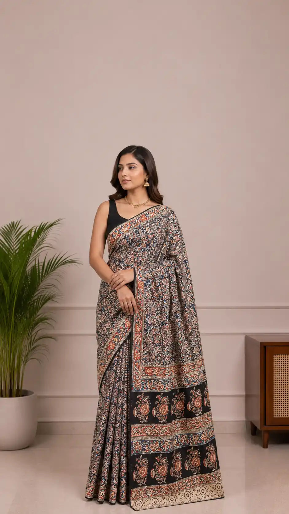 Handblock Kalamkari Chennuri Silk Saree