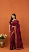 Plain Maroon Semi-Silk Kanjivaram Saree | Contrast Beige Blouse