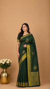Plain Green Semi-Silk Kanjivaram Saree