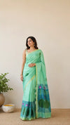 Exclusive Silk linen hand jamdani weaving with paithani pallu