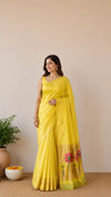 Exclusive tissue silk linen hand jamdani weaving with paithani pallu