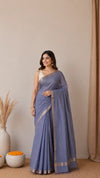 Premium Soft cotton Linen Silk Saree | Sequence Work & Zari Border | Festive Wear