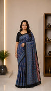 Blue Ajrak Modal Silk Saree for Women | Hand Block Printed Silk Ajrak Modal Silk Saree