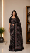 Black Silk Ajrak Modal Silk Saree | Traditional Ajrak Block Printed Saree for Women