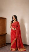 Gharchola Bandhej Saree in Gaji Silk in stunning shade of red