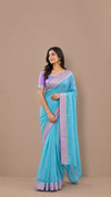 Blue and Pink Banarasi Georgette saree with silver zari work