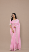 Pink Banarasi Georgette saree with silver zari work