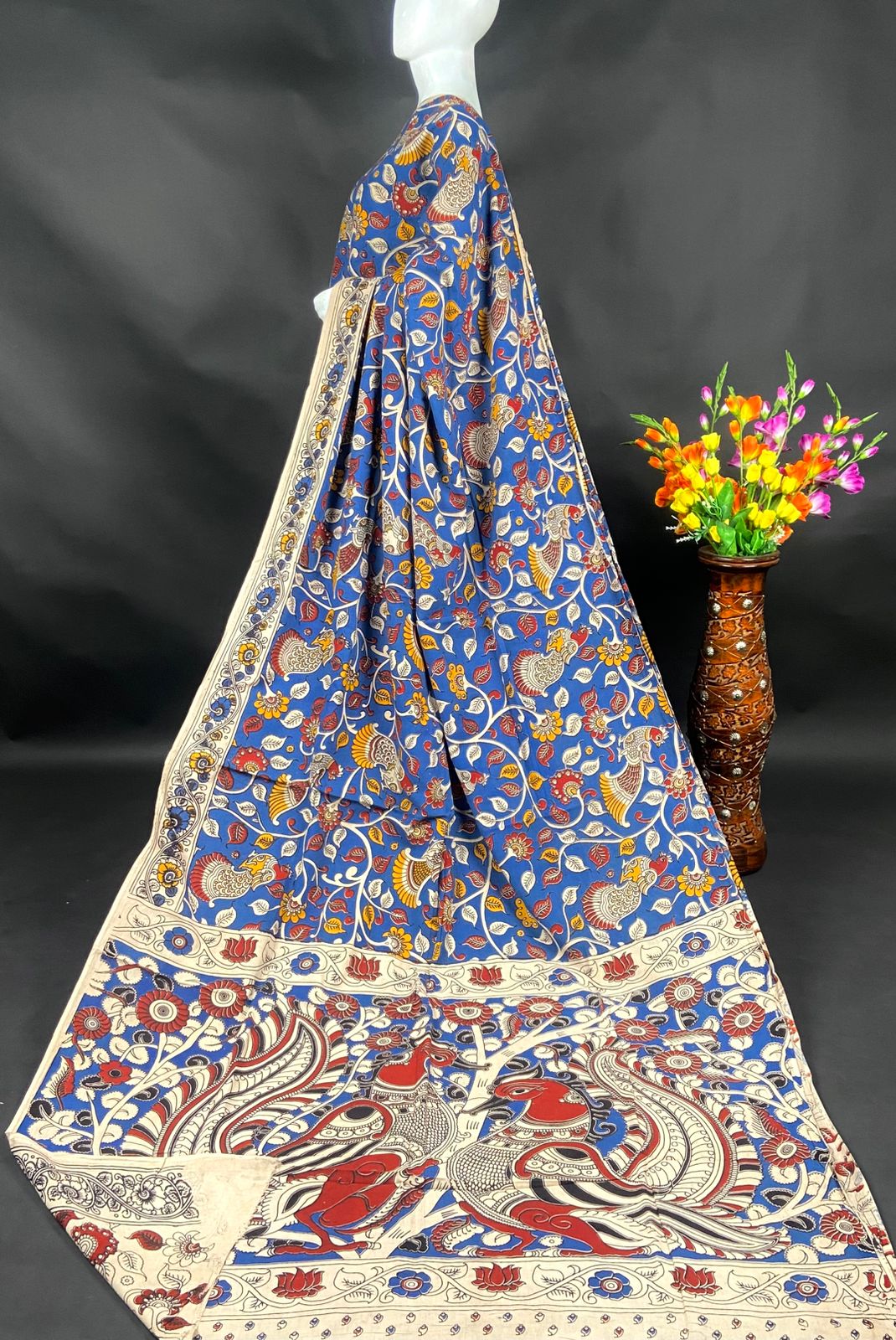 Kalamkari Cotton Saree in Blue