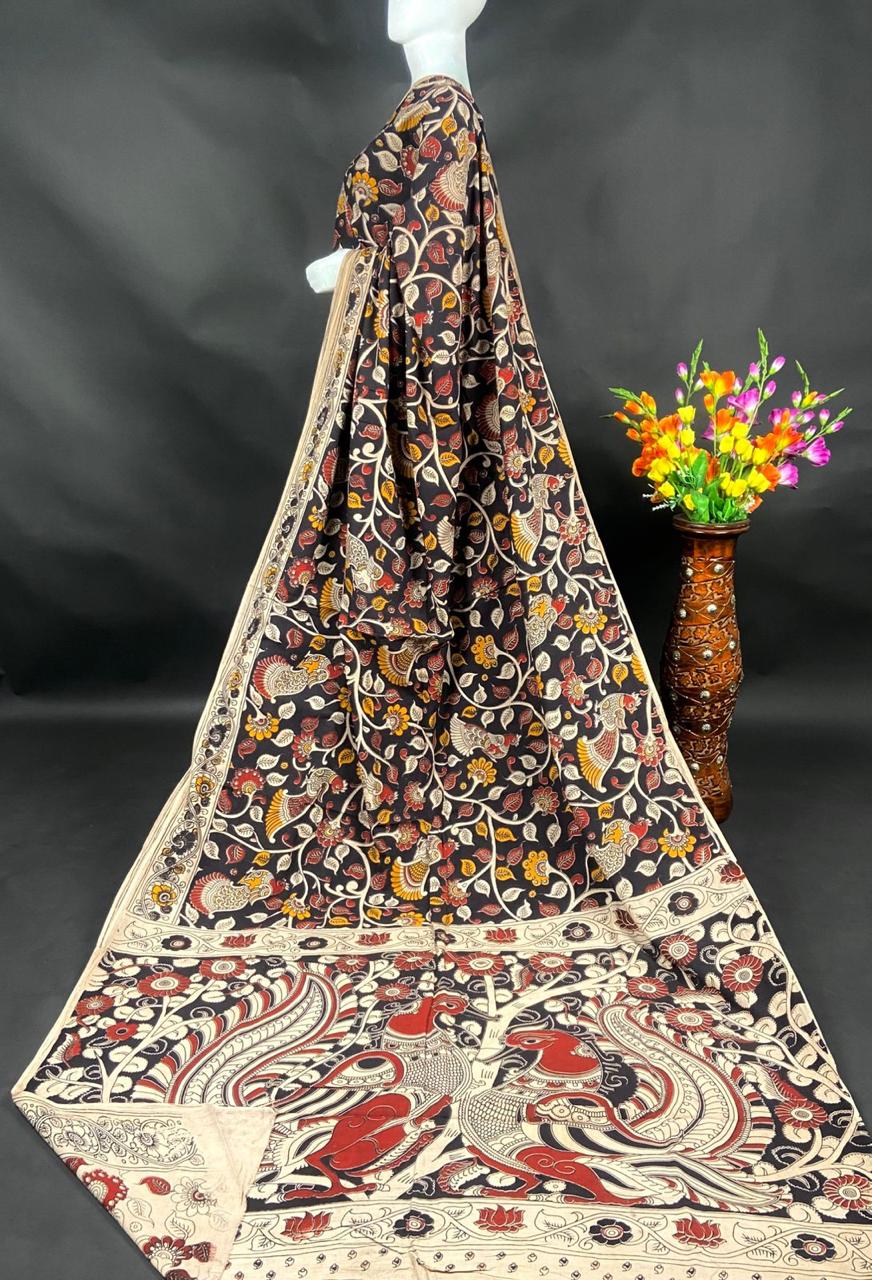 Kalamkari Cotton Saree in Black