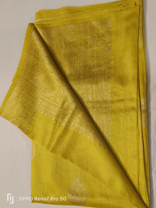 Vibrant Yellow Pure Banarasi Raw Silk Saree | Handcrafted Zari Border