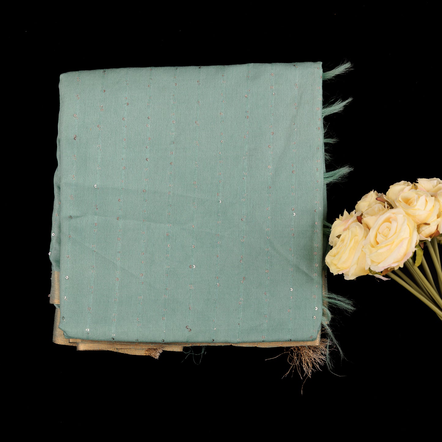 Cotton Linen Silk Saree | Sequence Work & Zari Border | Festive Wear