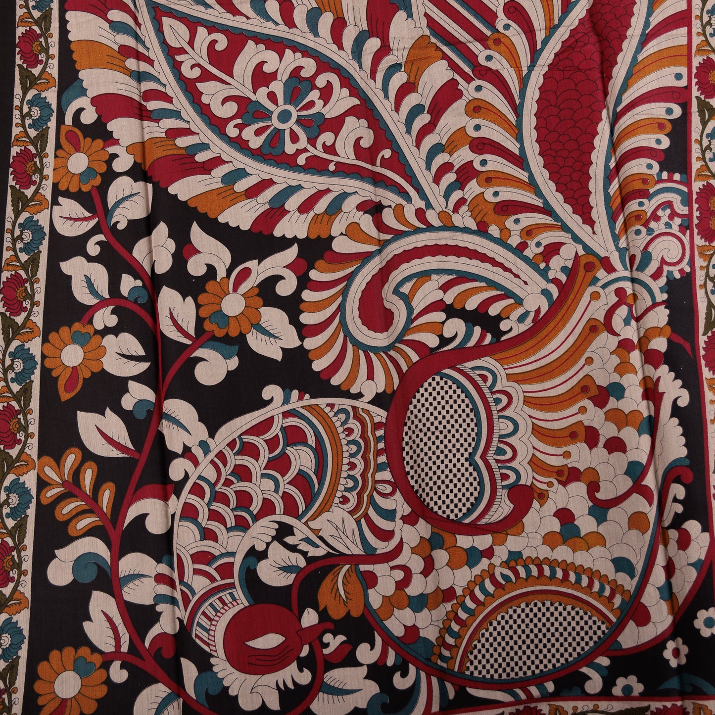 Kalamkari Block Print Chennuri Silk Saree | Hand-Painted Floral Art