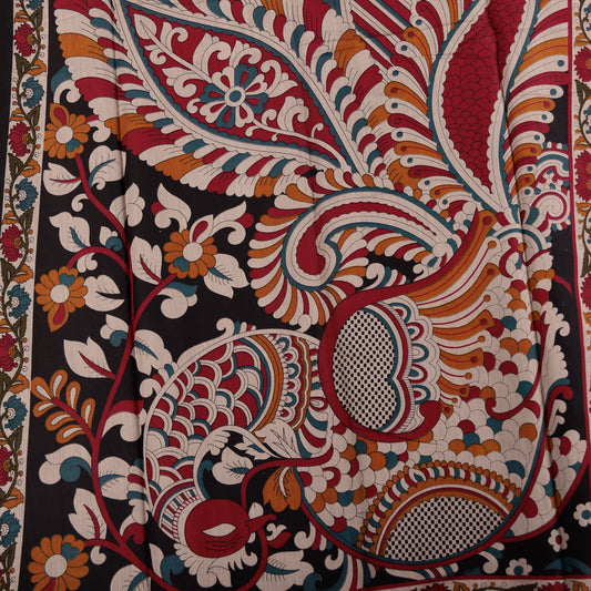 Kalamkari Block Print Chennuri Silk Saree | Hand-Painted Floral Art