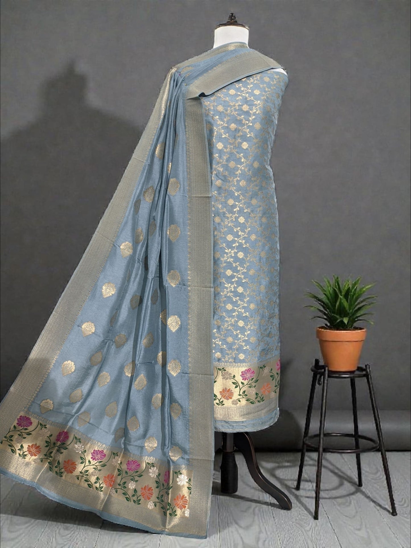 Pure Dolla Silk-3 Pcs Suit-Light Blue