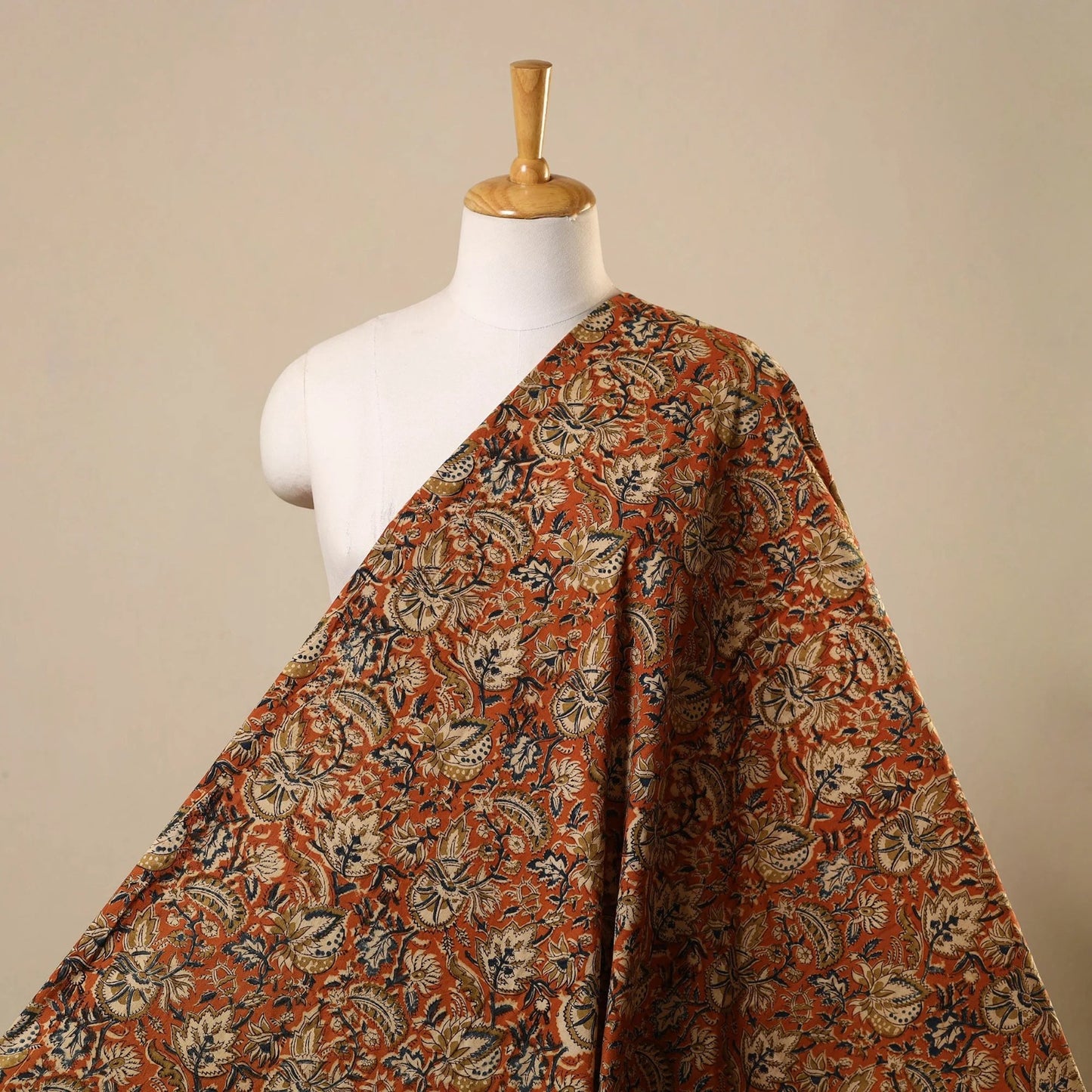 Orange - Natural Dyed Block Print Cotton Pedana Kalamkari Fabric