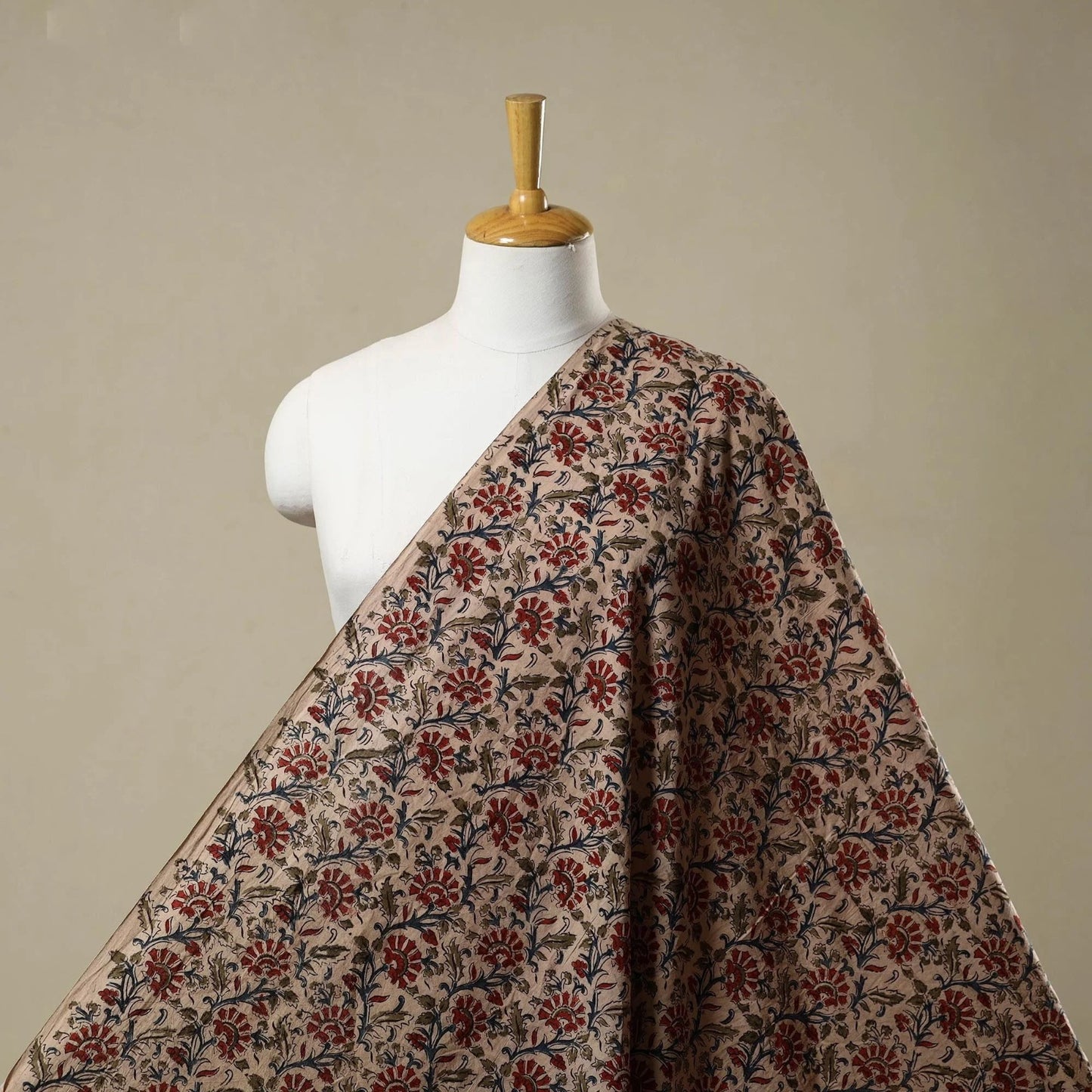 Beige - Pedana Block Print Natural Dyed Cotton Kalamkari Fabric