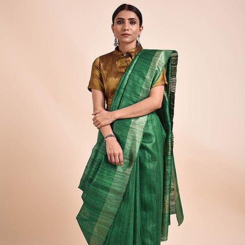 Green Tussar Geecha Silk Premium Saree| Authentic Bhagalpur Silk Saree