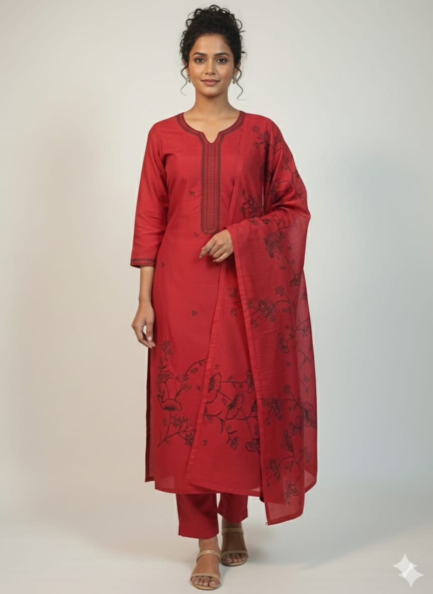 Fancy Crepe with Resham Butti-Red